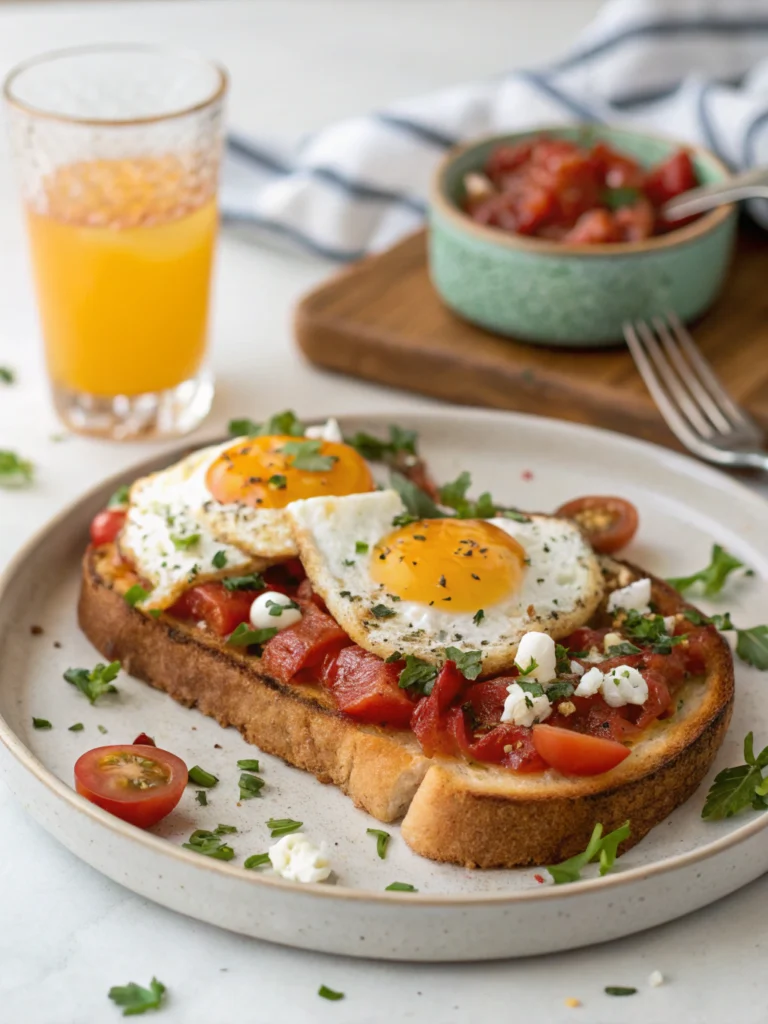 Shakshouka Toast with Feta Fried Eggs