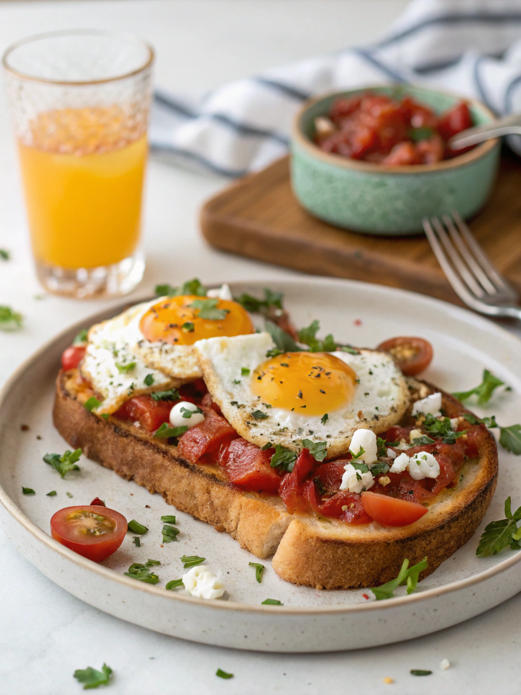 Shakshouka Toast with Feta Fried Eggs