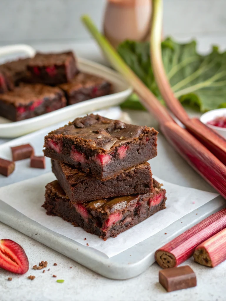 Dark Chocolate Rhubarb Brownies