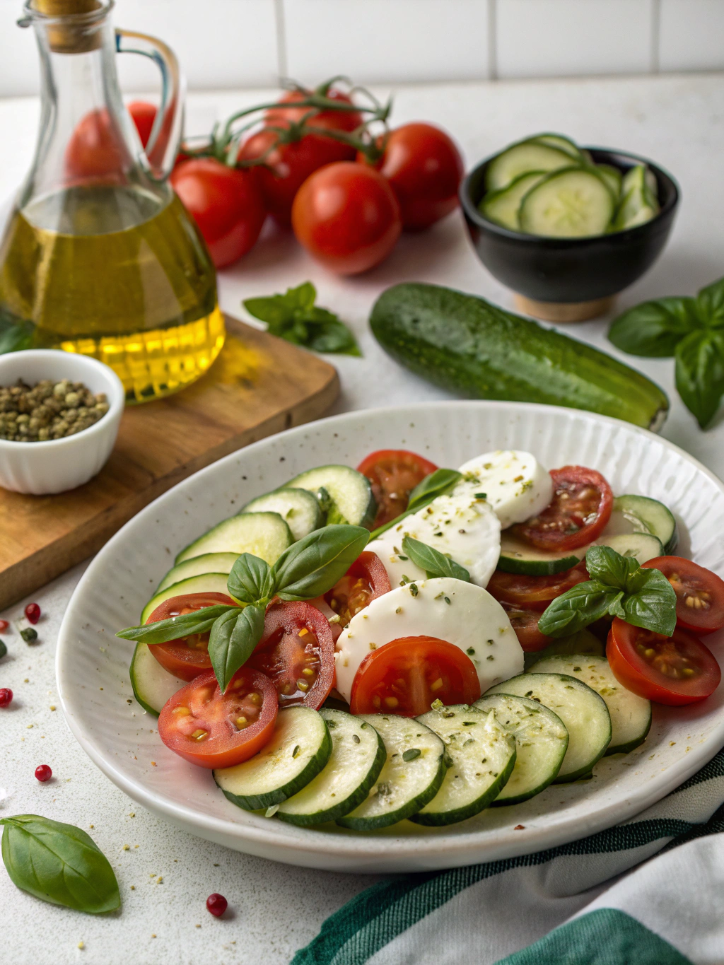 Ingredients for Easy Cucumber Caprese Salad