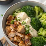 Grilled Chicken & Broccoli Bowls with Creamy Garlic Sauce