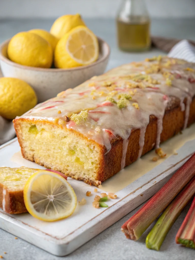 Moist Lemon Rhubarb Loaf with Simple Lemon Glaze