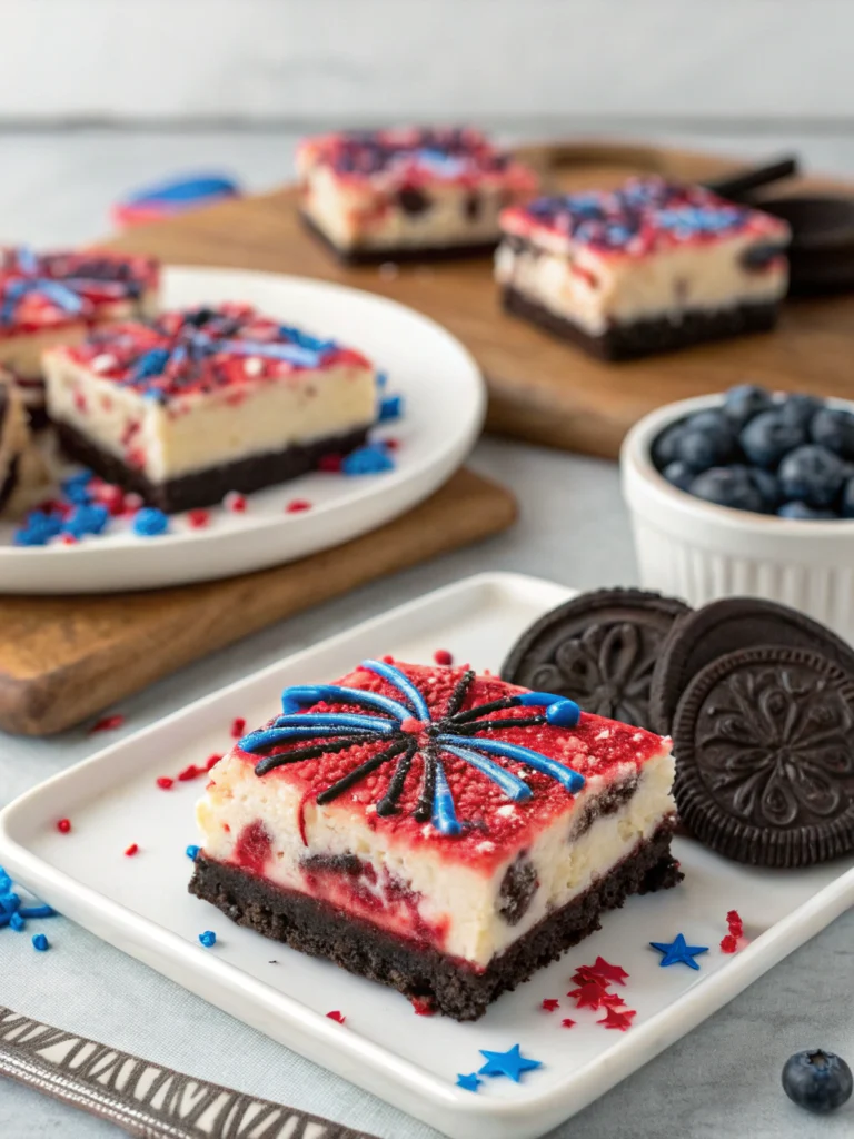 No Bake Fireworks Oreo Cheesecake Bars