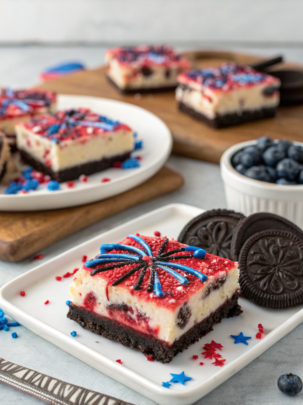 No Bake Fireworks Oreo Cheesecake Bars