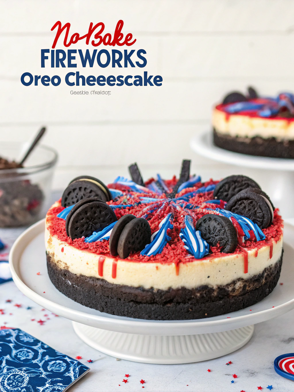 No Bake Fireworks Oreo Cheesecake