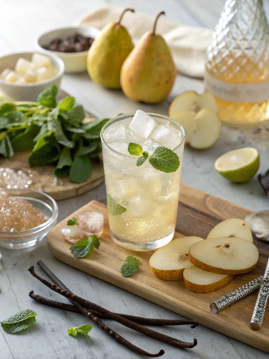 Ingredients for Sparkling Vanilla Pear Mocktails