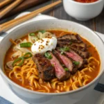 Spicy Korean Ramen with Grilled Beef & Creamy Sauce