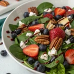 7 Secrets to the Perfect Strawberry Spinach Salad with Blueberries and Feta 4 Strawberry Spinach Salad with Blueberries, Pecans, Feta cheese, and a Balsamic glaze