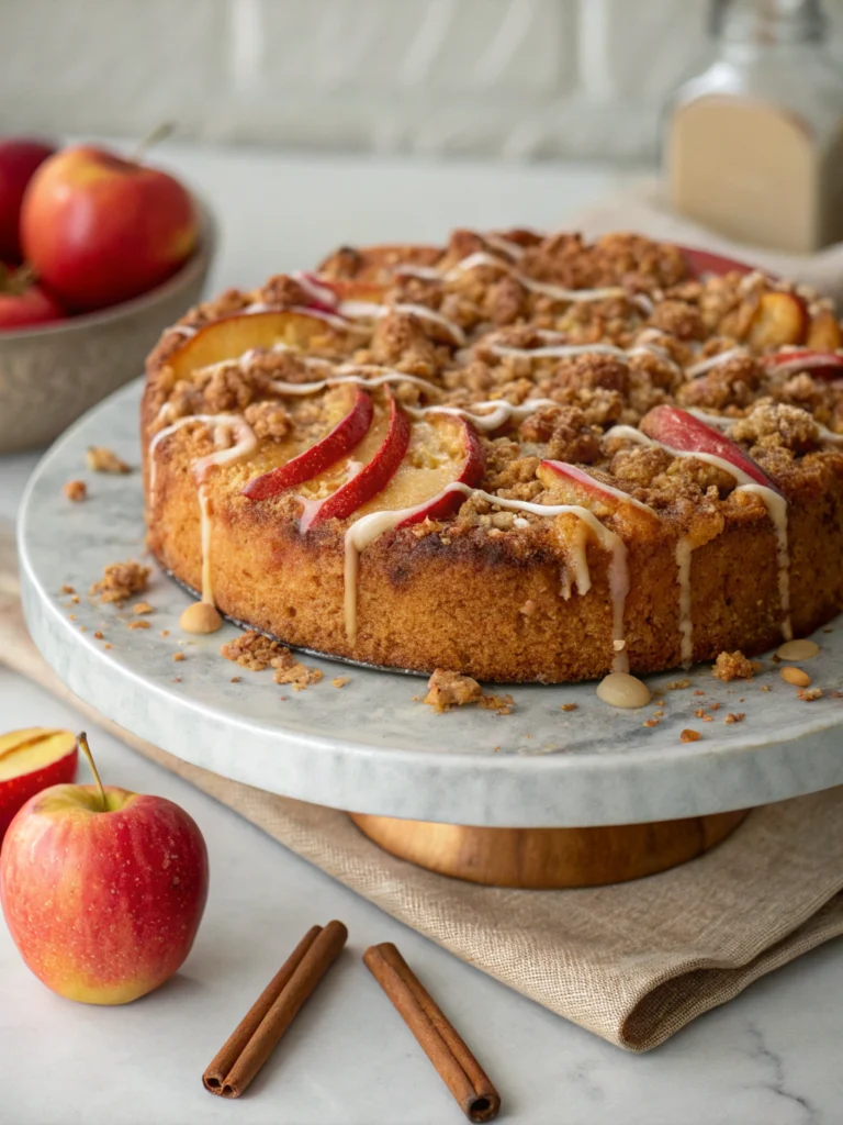 Apple Crumb Cake Topped with Cinnamon Apple Drizzle