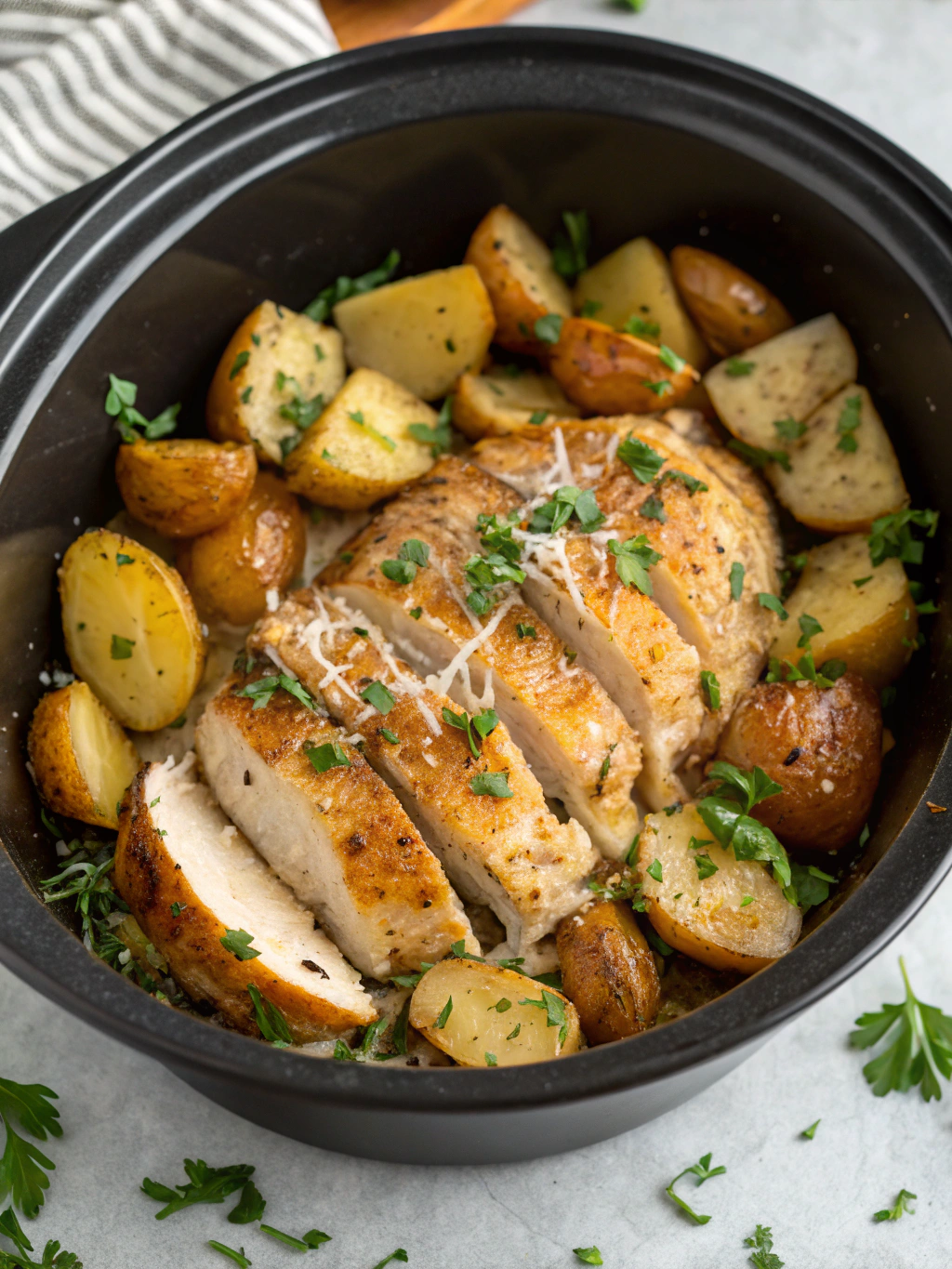 Crockpot Garlic Parmesan Chicken And Potatoes