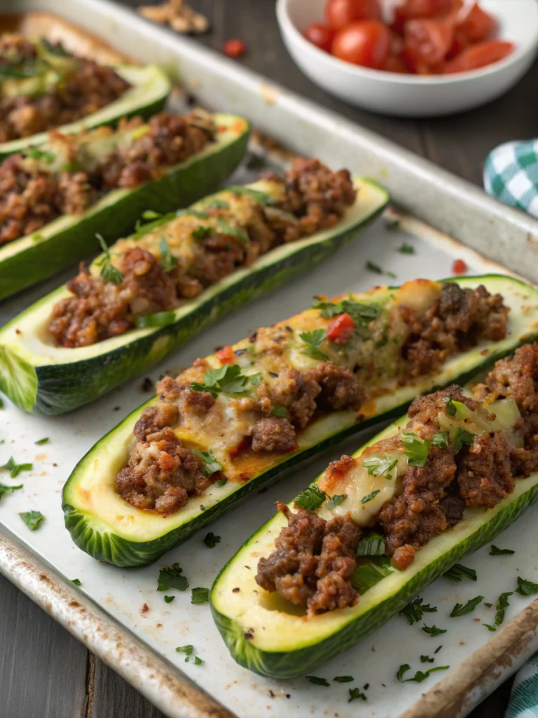 Easy Ground Beef Zucchini Boats
