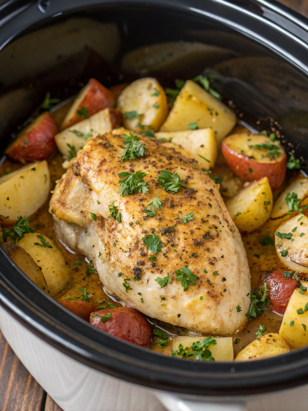 Garlic Parmesan Crockpot Chicken and Potatoes