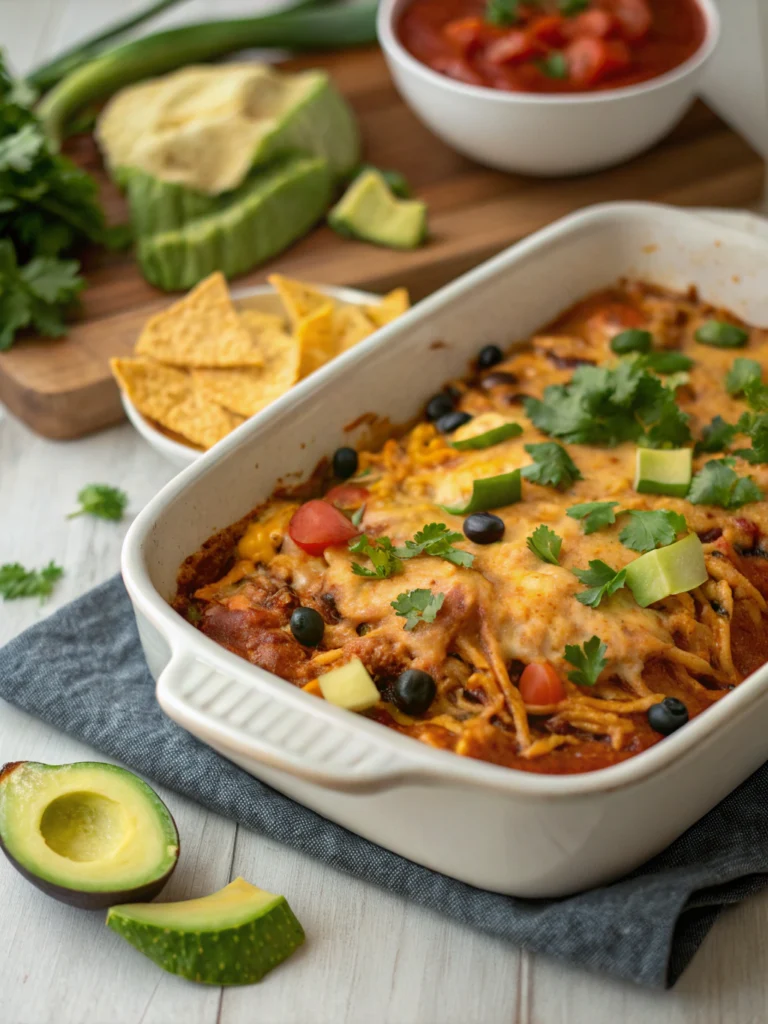 Hearty Crockpot Chicken Enchilada Casserole