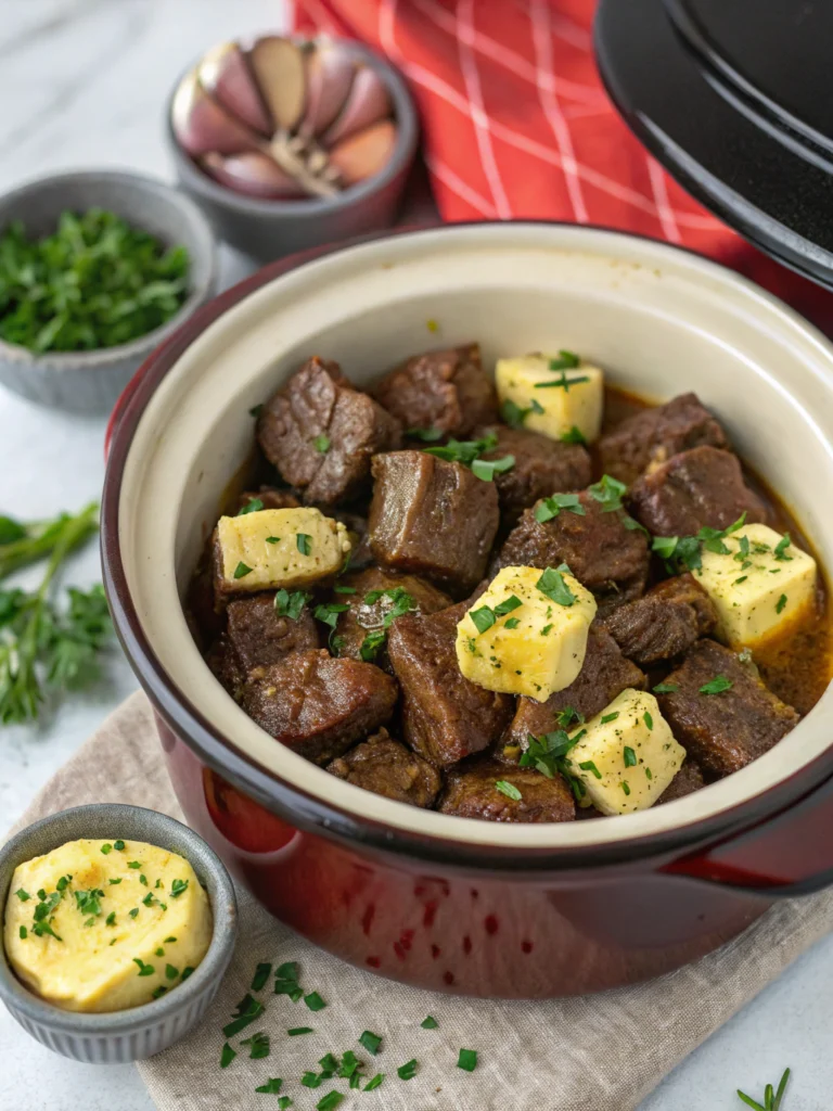 High Protein Slow Cooker Garlic Butter Beef Bites
