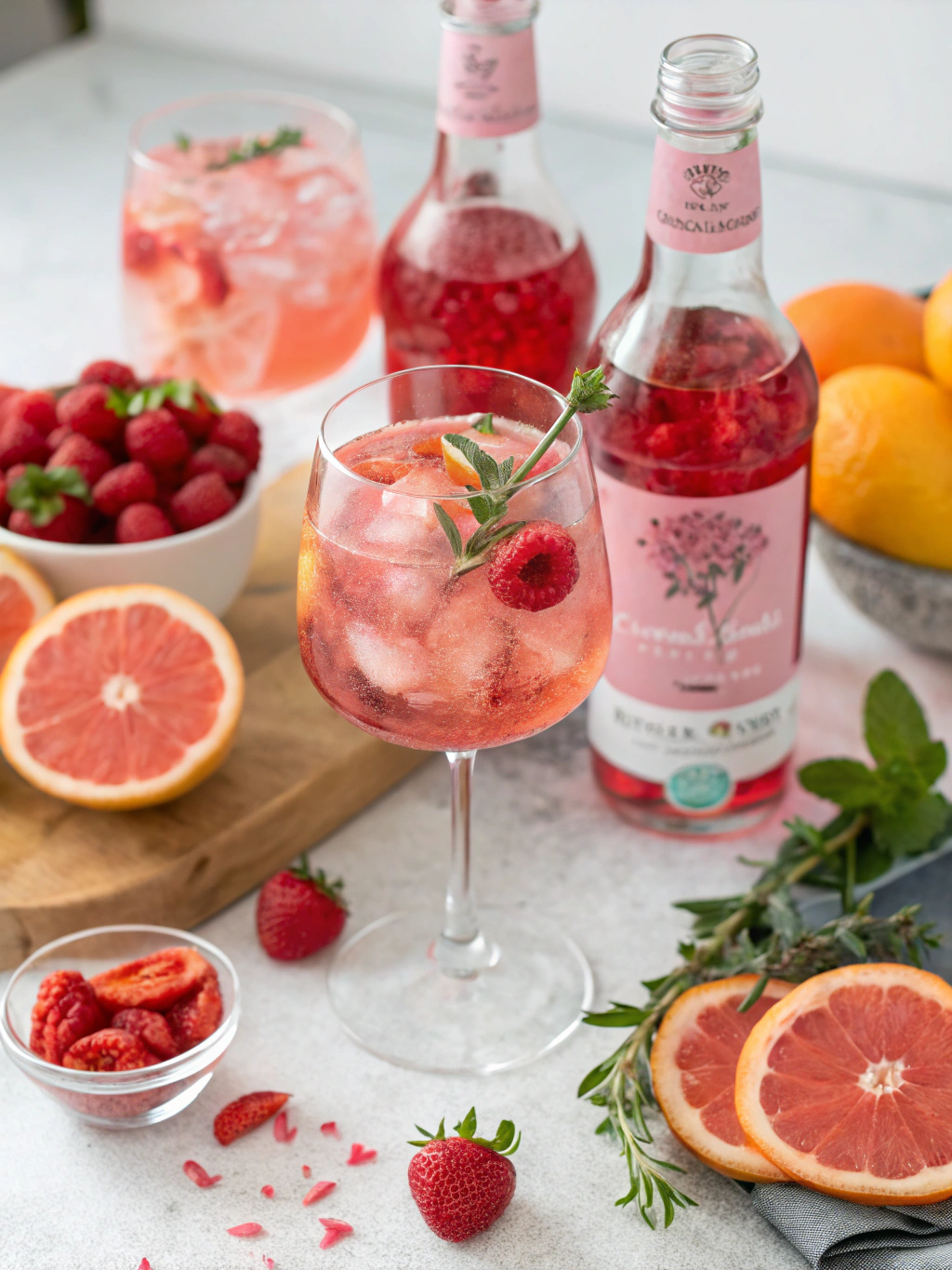 Ingredients for Pink Rose Spritz