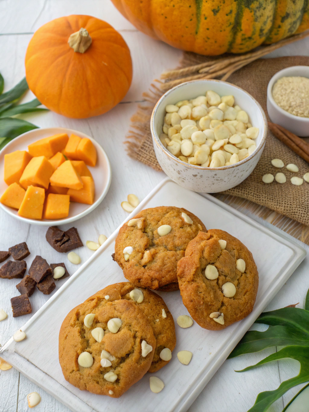 Ingredients for Pumpkin White Chocolate Chip Cookies