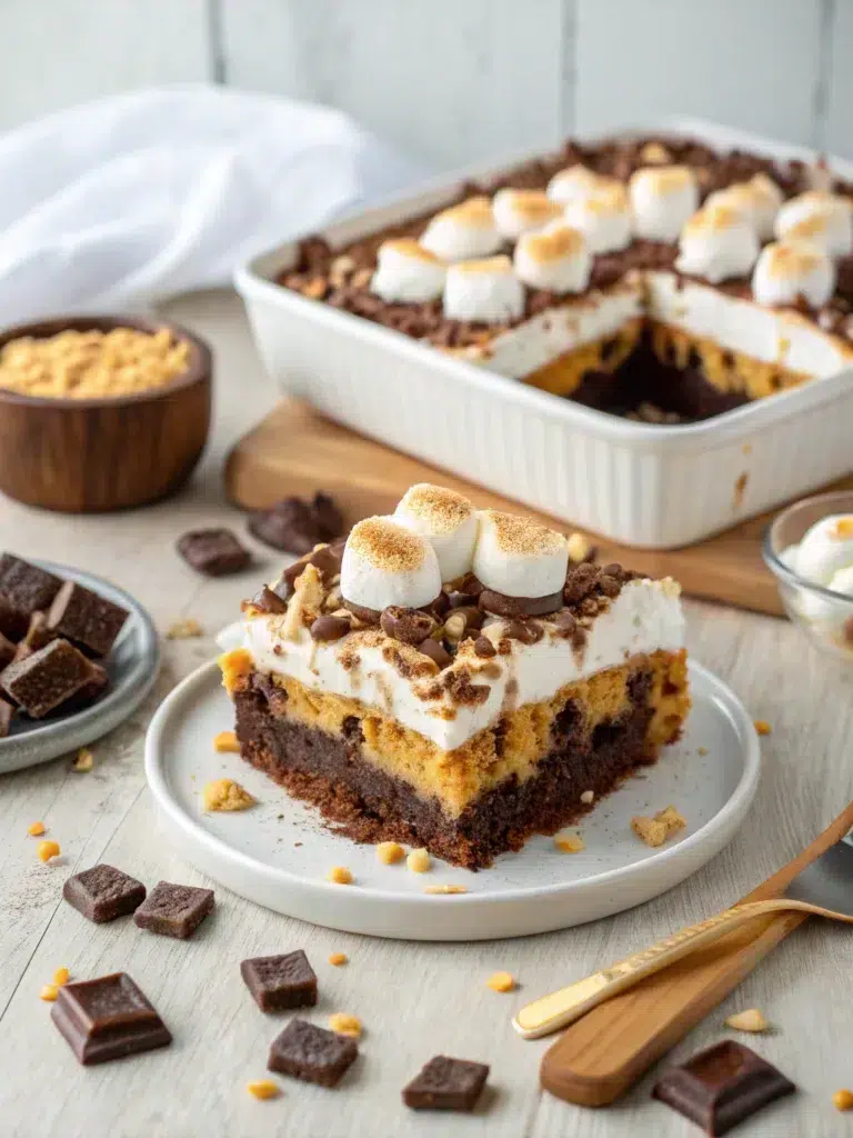 S’MORES POKE CAKE