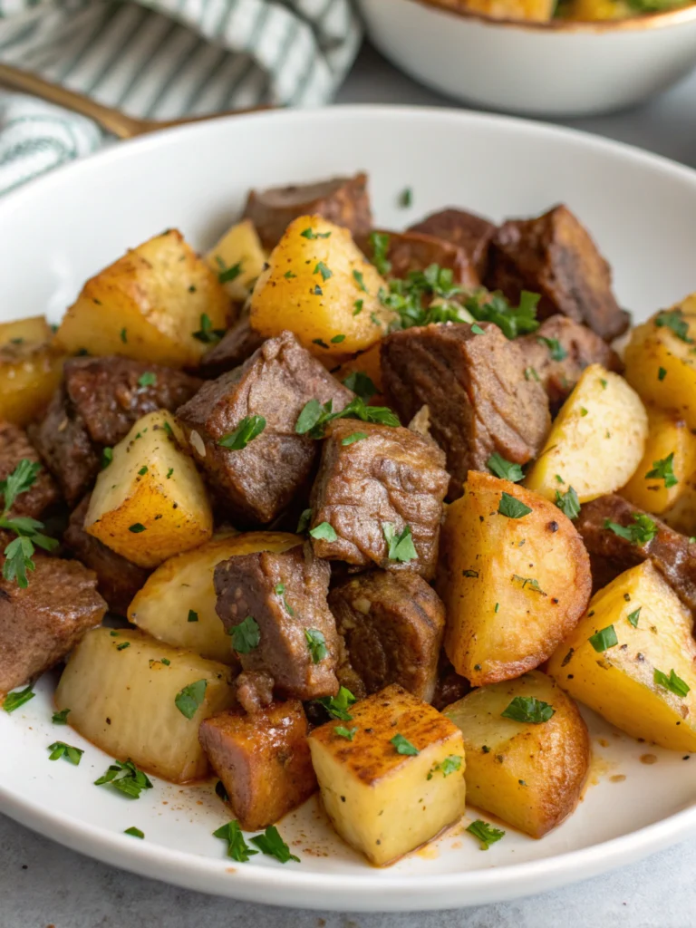 Slow Cooker Garlic Butter Beef Bites & Potatoes