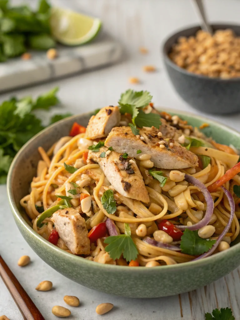 Thai Peanut Chicken Pasta Salad