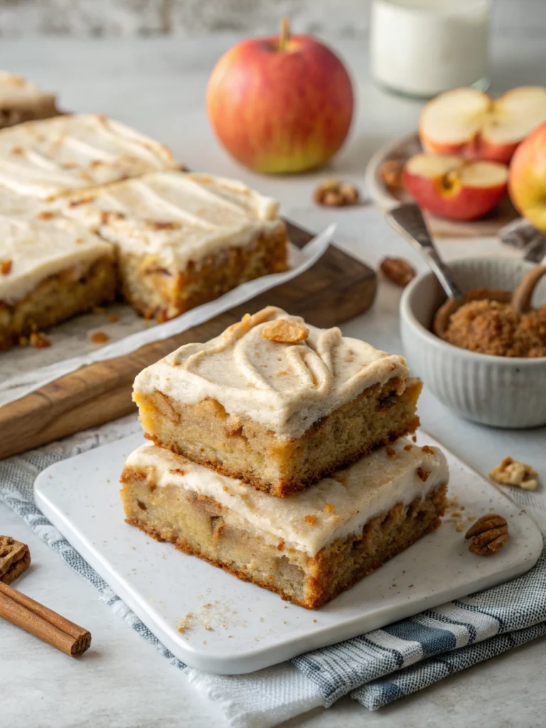 apple cinnamon blondies with maple cream cheese frosting