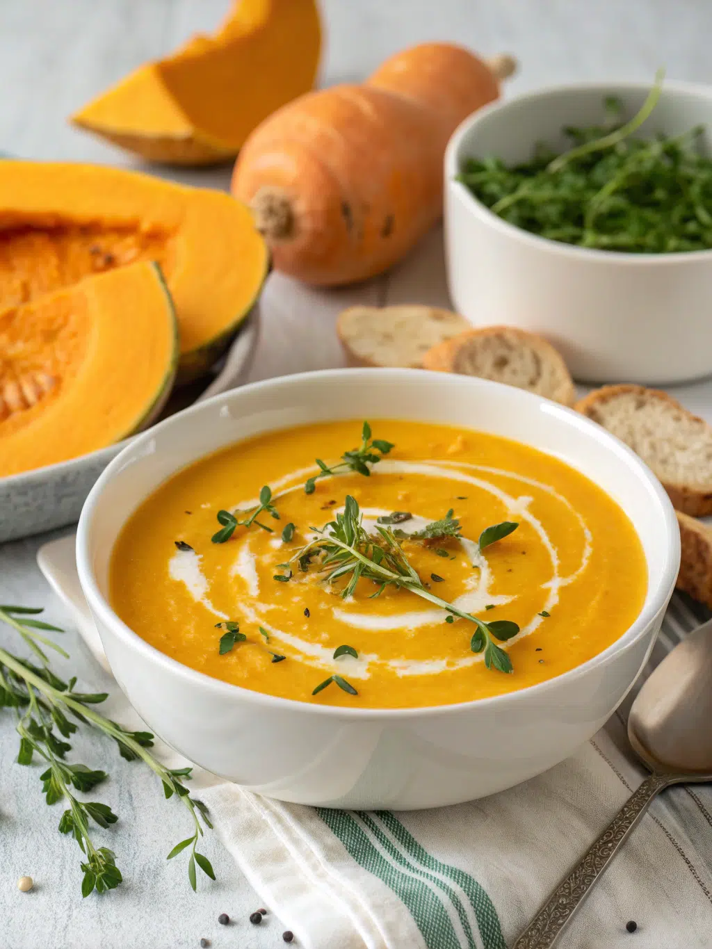 Creamy Butternut Squash Soup with Fresh Herbs