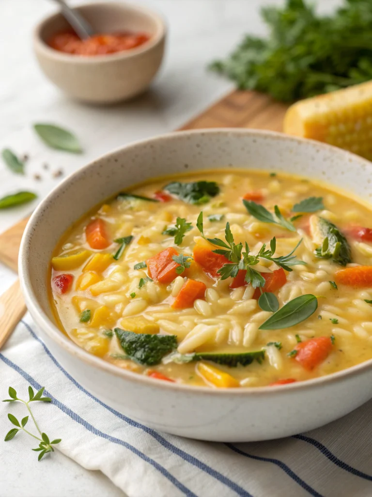Creamy Orzo and Vegetable Soup
