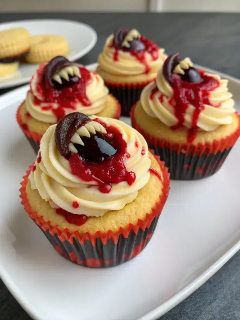 Halloween Vampire Bite Cupcakes with a Gory Surprise