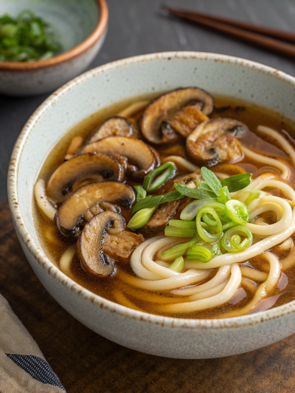 Miso Udon Noodle Soup with Teriyaki Mushrooms