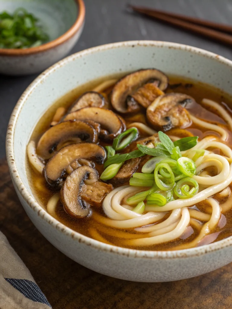 Miso Udon Noodle Soup with Teriyaki Mushrooms