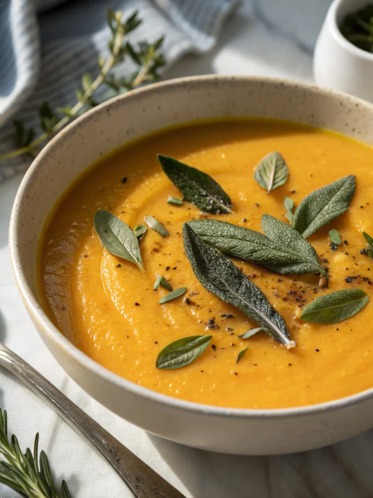 Silky Butternut Squash Soup with Crispy Sage Topping