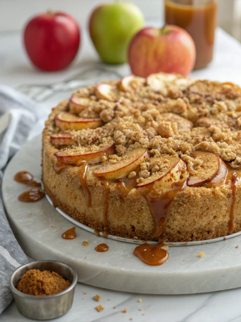 Apple Crumb Cake Topped with Cinnamon Apple Drizzle