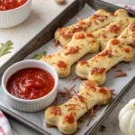 Cheesy Halloween Breadstick Bones with Marinara Blood for Dipping