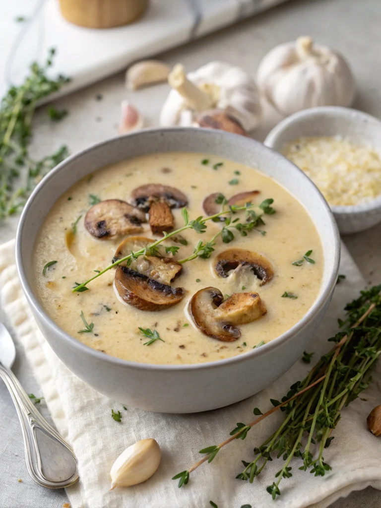 Creamy Mushroom Soup with Garlic and Thyme