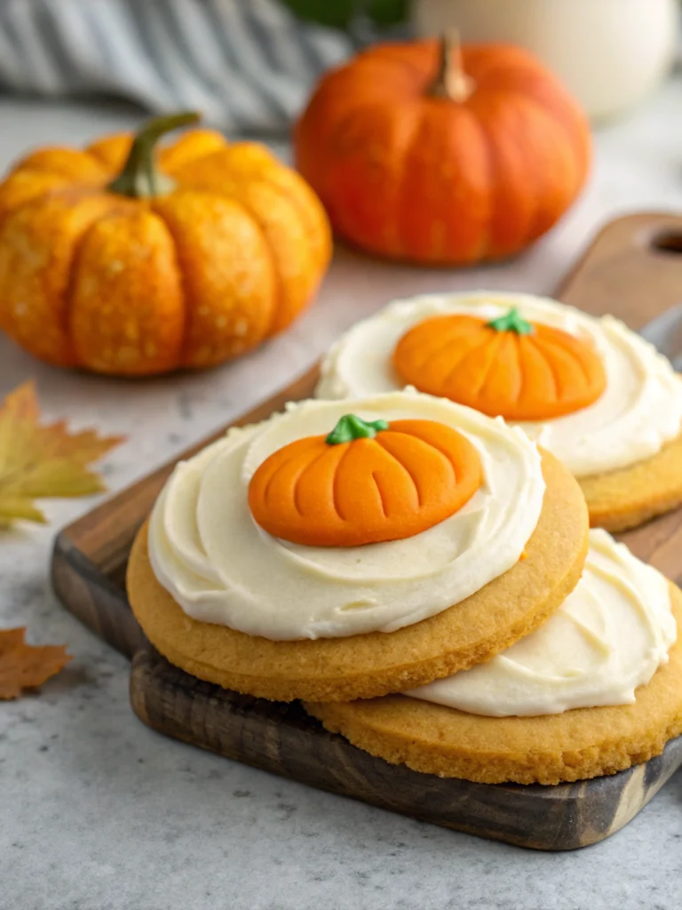 Pumpkin Sugar Cookies with Cream Cheese Frosting