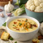 Roasted Garlic Cheddar Cauliflower Soup