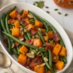 Roasted Green Beans and Butternut Squash with Bacon and Pumpkin Seeds