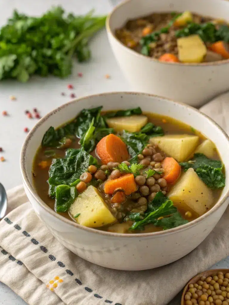 Slow Cooker Lentil Soup with Potatoes and Greens