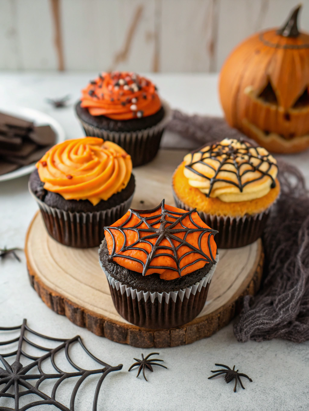 Spooky Spiderweb Halloween Cupcakes