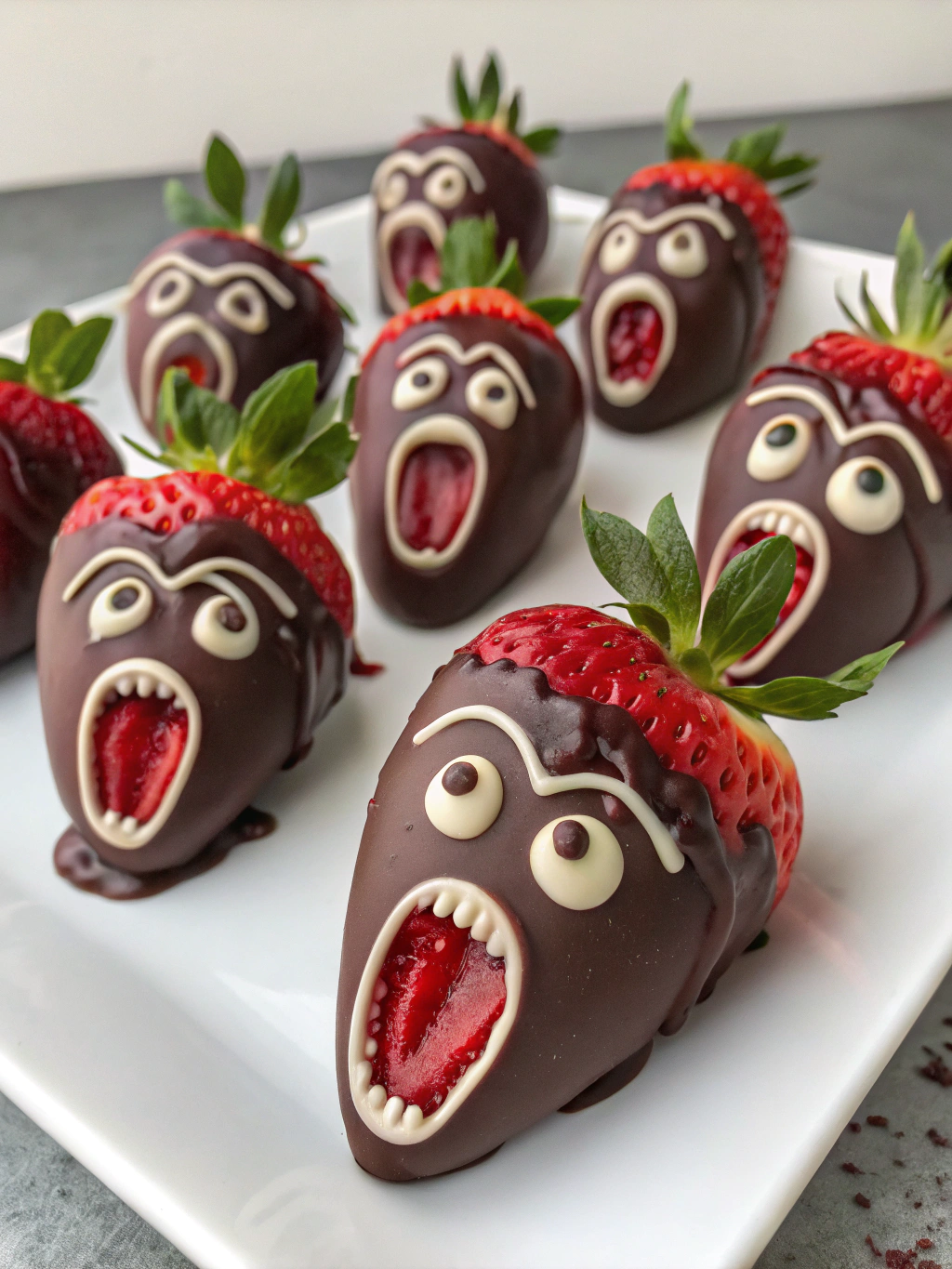 “scream” inspired chocolate covered strawberries