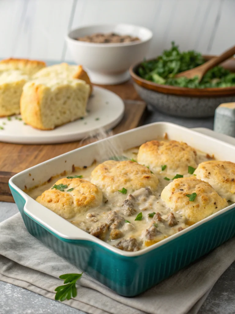 Biscuits and Gravy Breakfast Casserole
