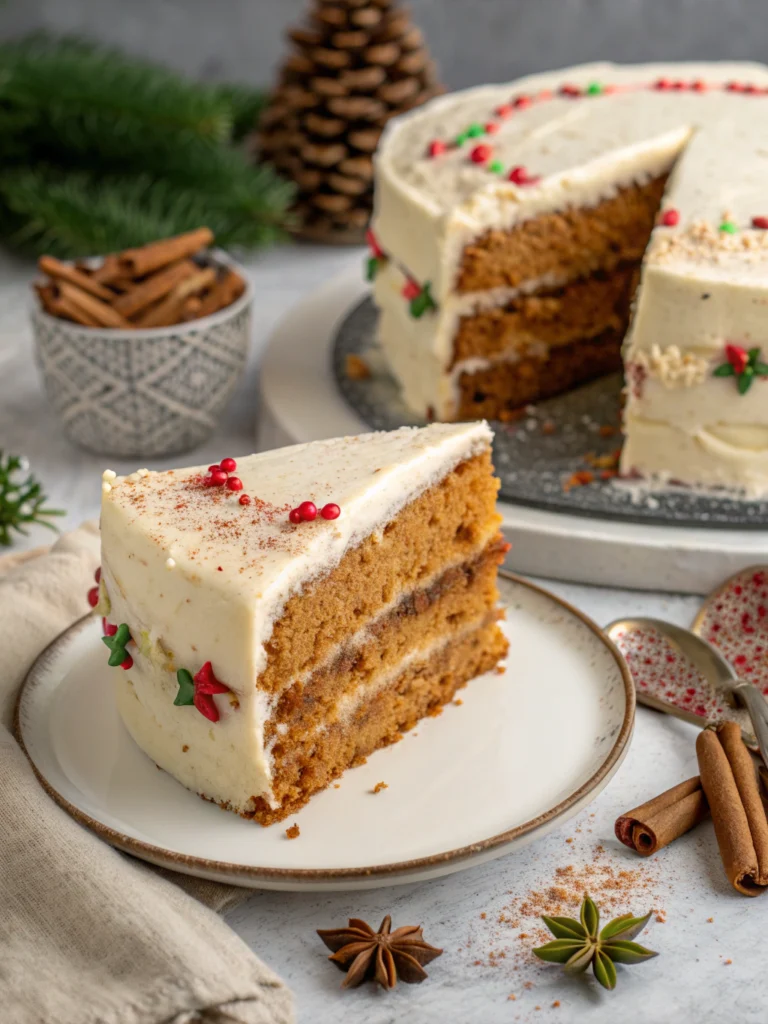 Christmas Spice Cake with Festive Eggnog Buttercream Frosting