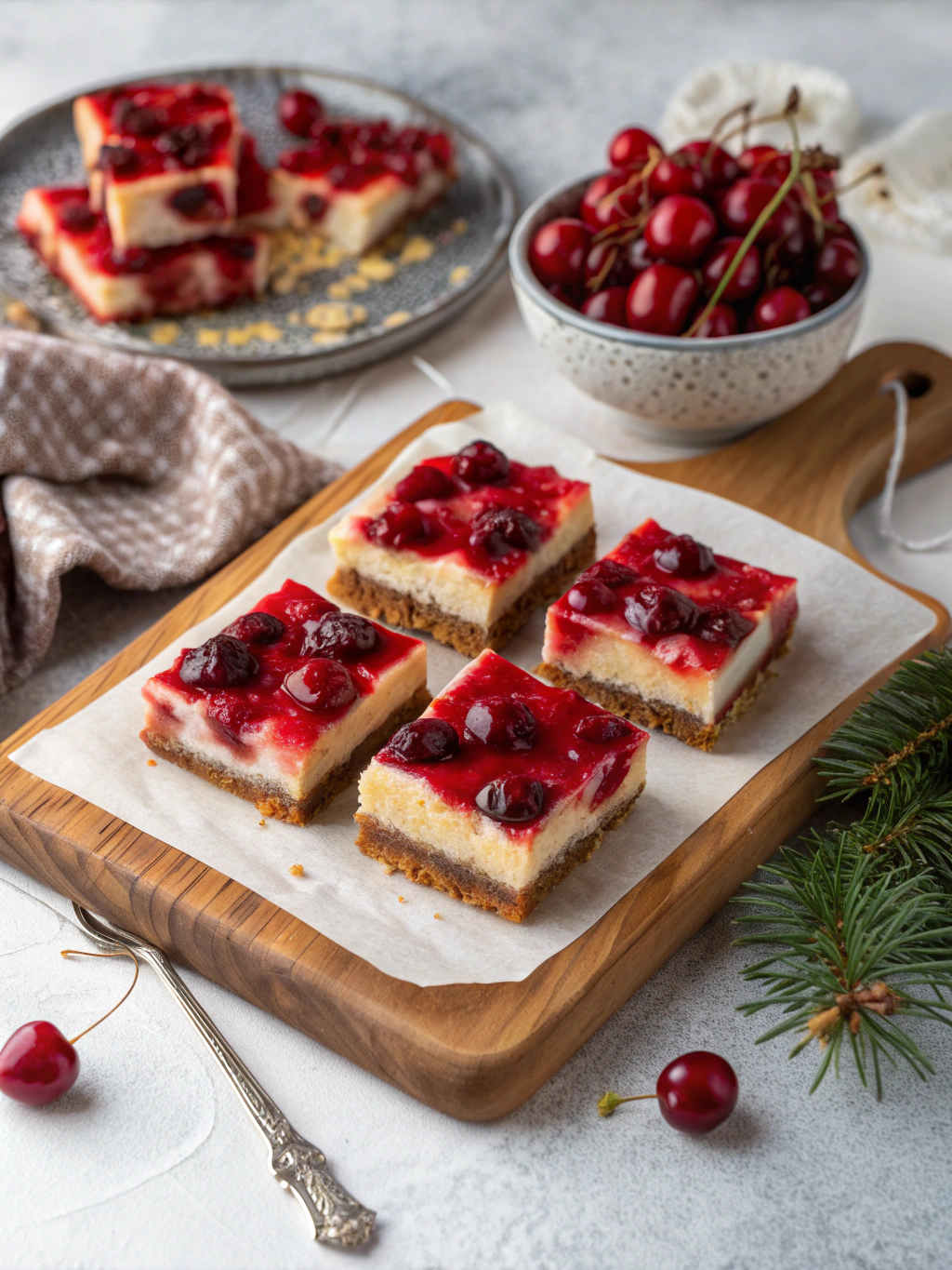 Festive Christmas Cherry Cheesecake Bars