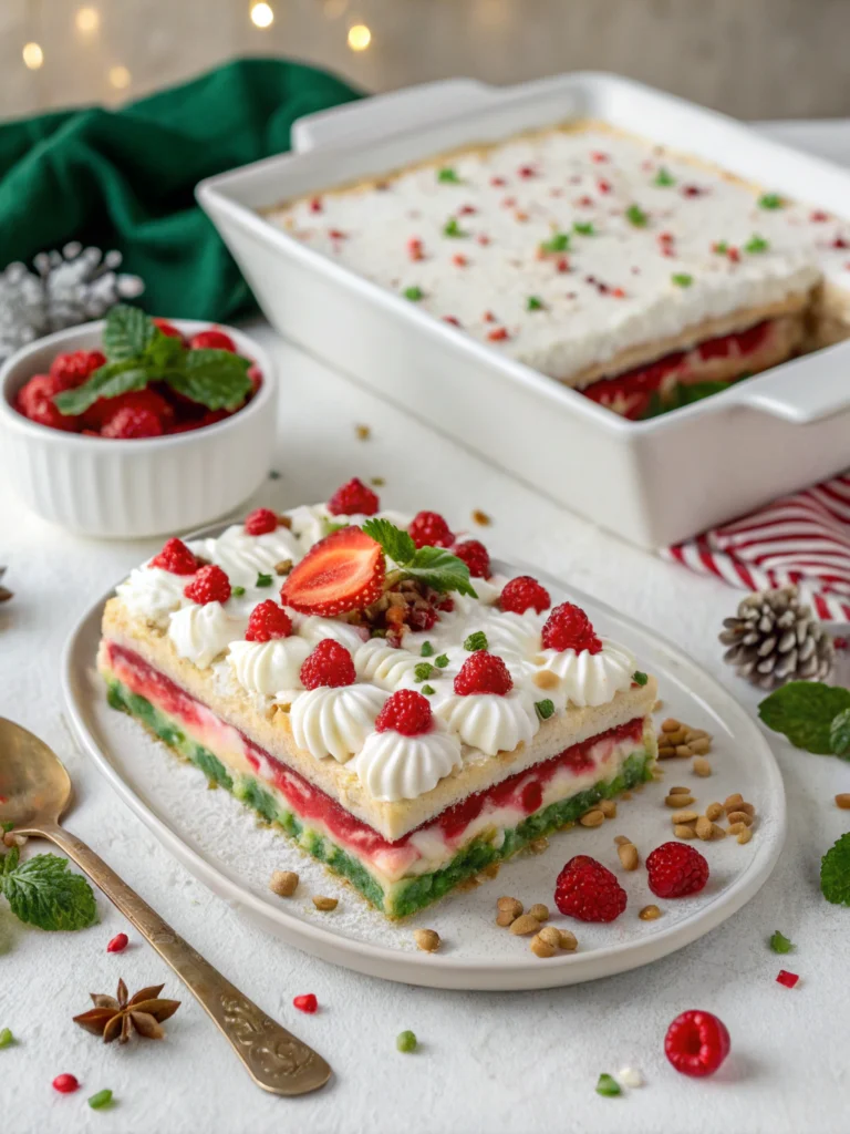 Festive Christmas Dessert Lasagna (No-Bake Treat)