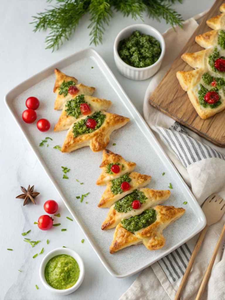 Festive Puff Pastry Pesto Christmas Trees