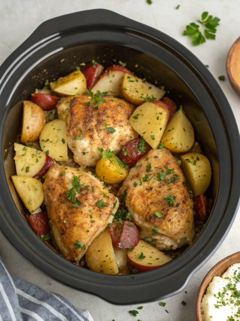 Garlic Parmesan Crockpot Chicken and Potatoes