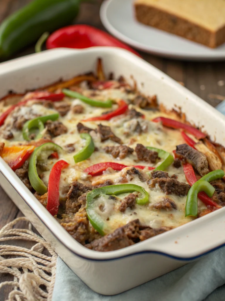 Low Carb Philly Cheesesteak Casserole