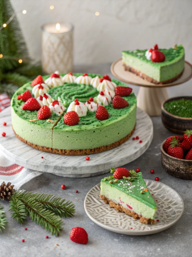 No-Bake Grinch Cheesecake : Easy Christmas Dessert