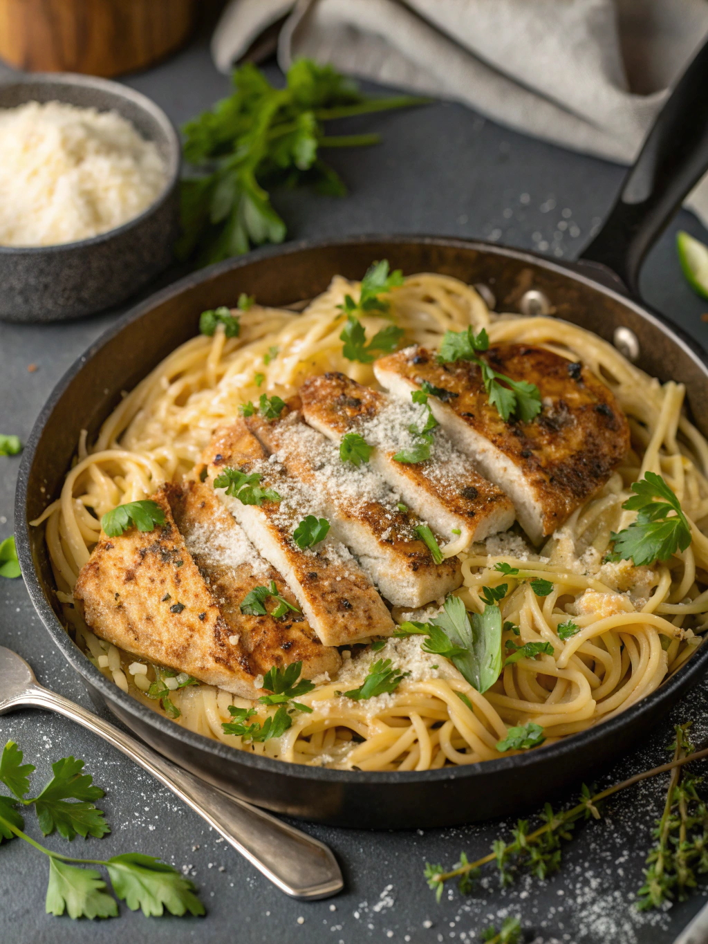 One Pan Garlic Parmesan Chicken Pasta