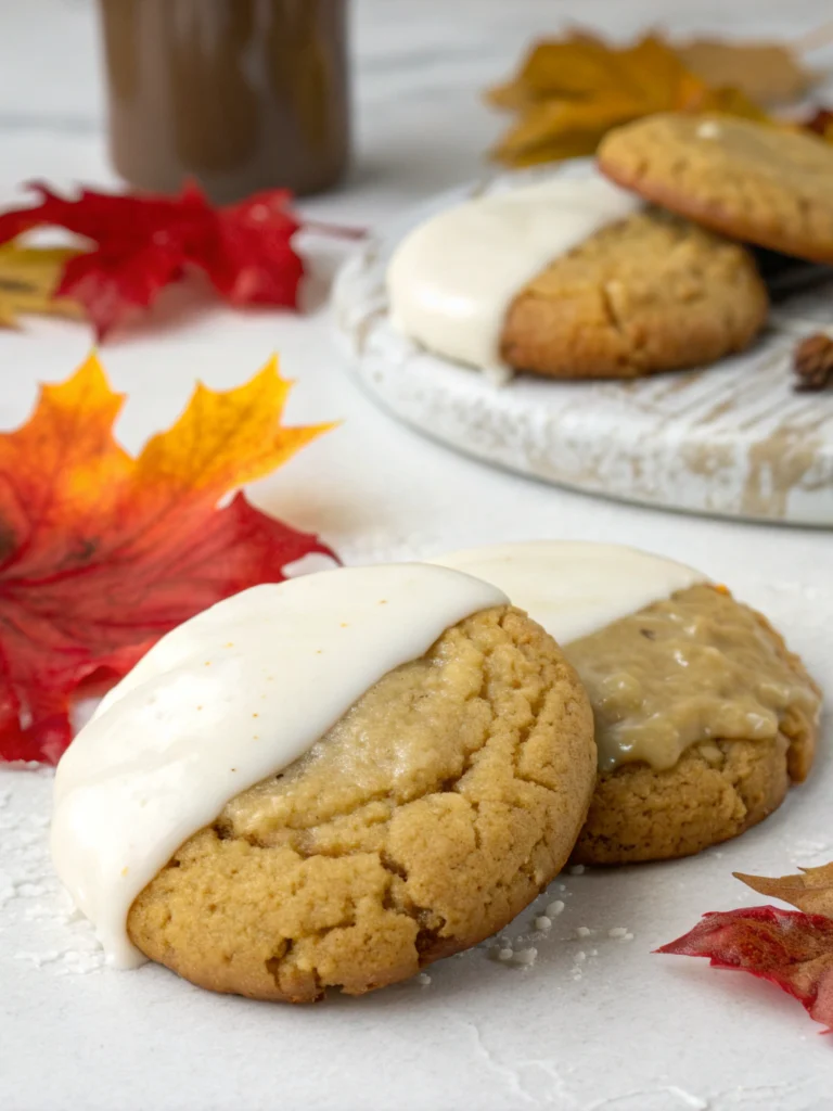 White Chocolate Dipped Chewy Maple Cookies