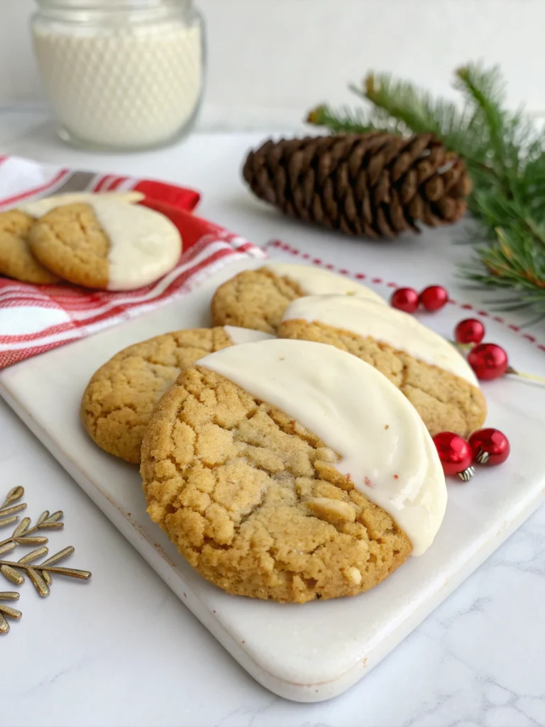 White Chocolate Dipped Chewy Maple Cookies for Christmas